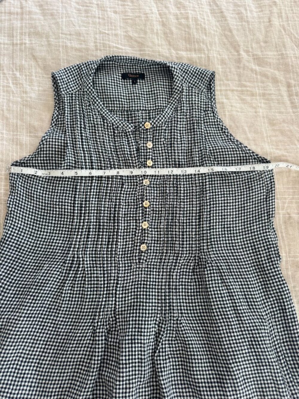 Quince 100% European Linen Sleeveless Swing Dress in Classic Mini Gingham - Picture 12 of 13